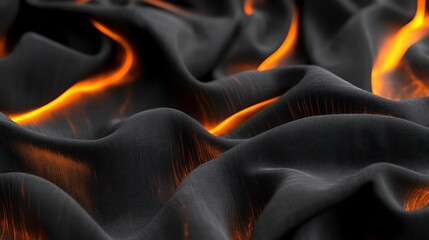 Wall Mural - sleek black fabric with glowing orange highlights creates dynamic flow