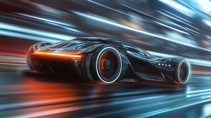 Wall Mural - sleek car in motion with blurred wheels and vibrant light trails, showcasing speed and energy. dynam