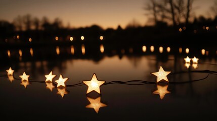 Canvas Print - stars in a horizontal row, their reflections faintly visible on the bokeh surface.