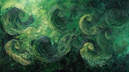Wall Mural - the abstract image presents swirling green patterns with intricate textures, creating a sense of dep