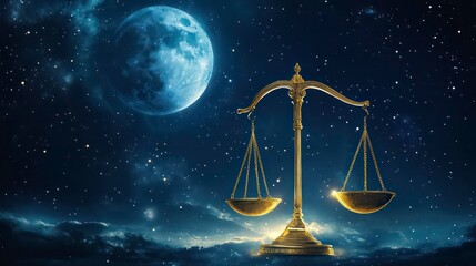 Wall Mural - the mysterious zodiac sign is libra against the background of the moon and stars. the symbol is a go