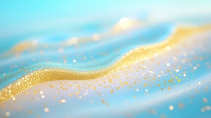 Wall Mural - tiny gold stars forming a delicate wave on a vibrant blue bokeh gradient.