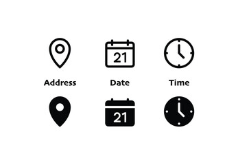 Leinwandbilder - Address location icon. Stopwatch timer icon. Date Calendar icon - Web icons set