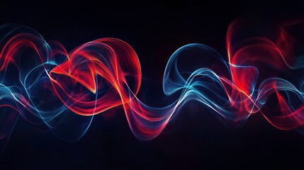 Wall Mural - vibrant abstract heart shape formed by intertwining red and blue soundwaves on dark background, symb