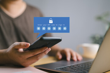 Leinwandbilder - Man entering OTP code on smartphone for two factor authentication, enhancing security for online login or digital access. data protection and secured internet access.