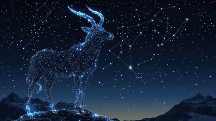 Wall Mural - wireframe illustration of capricorn constellation against night sky with stars
