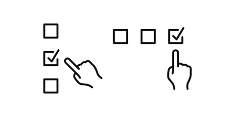 Fototapete - hand click check mark icon tick symbol. set of checklist icons with hand interaction | check box icon with correct, accept checkmark icons. editable stroke