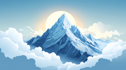 Wall Mural - Snow-covered mountain peak at sunrise with a clear sky and clouds in the himalayas. Sapphire Peak. Illustration