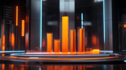 Wall Mural - a 3d holographic bar chart displaying risk levels in futuristic setting, showcasing vibrant orange a