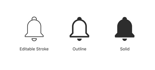 Leinwandbilder - notification bell icon reminder alarm symbol in editable stroke, outline, solid styles for notifications, alerts, reminders, alarms in ui designs