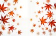 © Maryna - Colorful orange leaves float gracefully in air. Autumnal scene displays cascade of falling leaves. Whimsical, enchanting autumnal display. Light, weightless leaves dance on white background. Autumnal