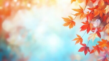 A beautiful autumn scene with a blue sky and orange leaves