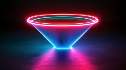 Wall Mural - a glowing funnel representing a digital sales and marketing concept, rendered in neon red, blue, and