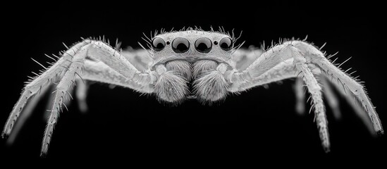 Wall Mural - Captivating monochrome close up image of a fearsome arachnid its piercing eyes and sharp fangs conveying a sense of danger and the primal power of nature  This striking