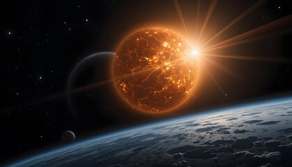 the sun from space on a dark background.