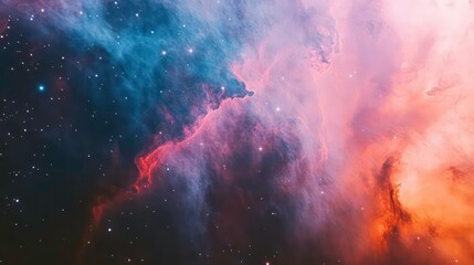 Wall Mural - vibrant nebula with red, blue, and pink hues, showcasing cosmic dust and stars.
