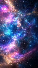 Wall Mural - Bright cosmic nebula filled with vibrant colors and twinkling stars in the vast universe