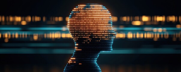 Digital Head Profile Formed by Binary Code Futuristic AI Concept Technology Background