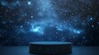 © Mr image - A podium standing in front of a dark, starry sky with the faint glow of distant galaxies, creating a cosmic atmosphere for product presentation