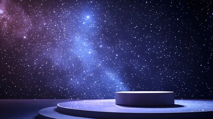 Wall Mural - a podium standing in front of a dark, starry sky with the faint glow of distant galaxies, creating a