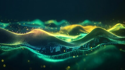 High tech abstract background with glowing light particles in a wave pattern style