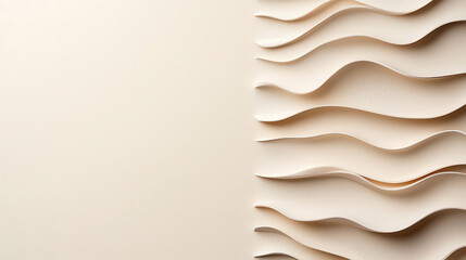 Poster - Minimalistic cream colored background with textured wavy patterns, creating serene and modern aesthetic. Ideal for design and decor inspiration