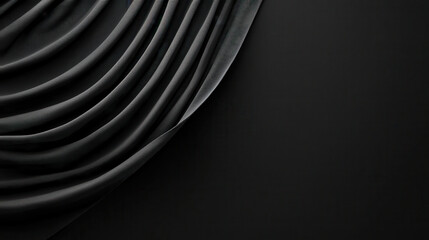 Poster - Elegant black fabric drapes creating smooth waves on dark background, adding depth and texture to composition. Perfect for design and artistic projects