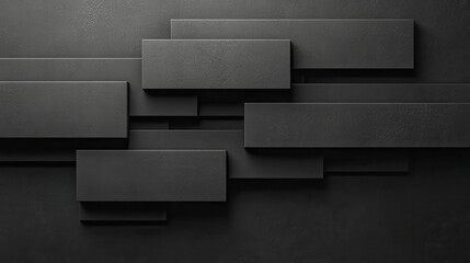 Poster - Abstract black and grey background with layered rectangular shapes, creating modern and minimalist design. This composition evokes sense of depth and sophistication