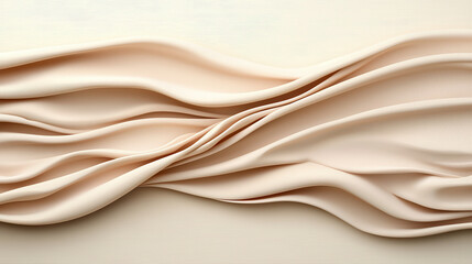 Poster - Soft, flowing cream colored fabric with elegant waves and subtle texture creates light and airy backdrop, perfect for various design applications