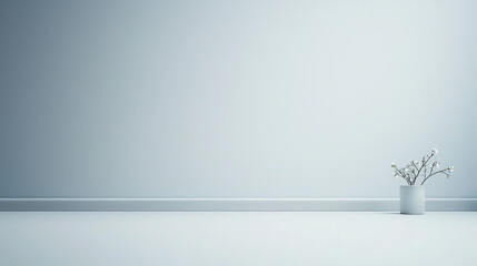 Aufkleber - light gray background with subtle gradient features minimalist design, showcasing simple white vase with delicate branches. This serene setting evokes calmness and tranquility