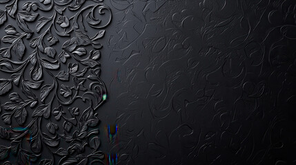 Poster - Elegant black background with intricate lace like floral patterns, creating sophisticated and artistic ambiance. Perfect for design projects or as stylish backdrop