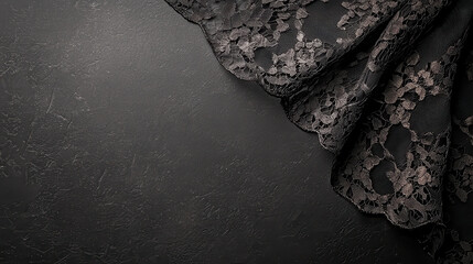 Aufkleber - Delicate lace fabric on soft black background, creating elegant and sophisticated texture. Perfect for fashion or design projects
