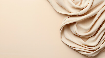 Poster - Soft cream toned fabric draped elegantly on smooth background, creating serene and calming atmosphere. Perfect for textile or fashion related projects