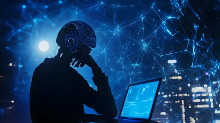 Night city programmer brain tech concept