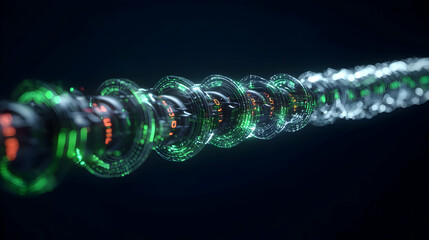 Futuristic data stream flowing, dark background, technology concept