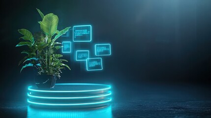 Glowing Chat Interface Displayed in a Virtual Reality Setting