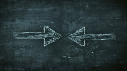 Chalkboard with two arrows pointing in opposite directions, symbolizing choices and decisions. texture of chalkboard adds rustic feel to image