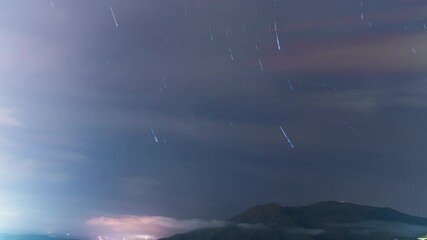 Wall Mural - night sky trails and cloudy sky, time lapse view