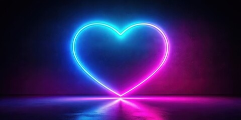 Wall Mural - abstract neon heart shape glowing in dark room