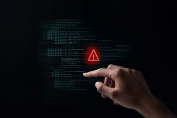 Fototapete - Programmer pointing at critical error alert on futuristic screen
