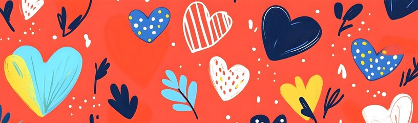 Naklejka na meble Cute hand drawn hearts seamless pattern, great for Valentine's Day, Weddings, Mother's Day - textiles, banners, wallpapers, backgrounds.