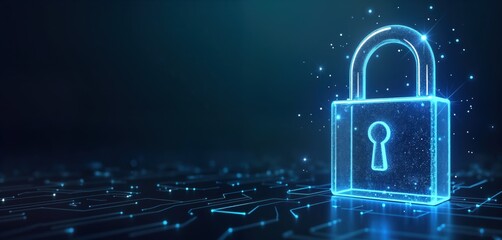 Wall Mural - futuristic glowing neon padlock on digital circuit board. tech lock cyber security. safe internet ne