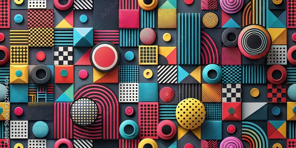 Vibrant Geometric Pattern with 3D Shapes and Bold Colors A Seamless ...