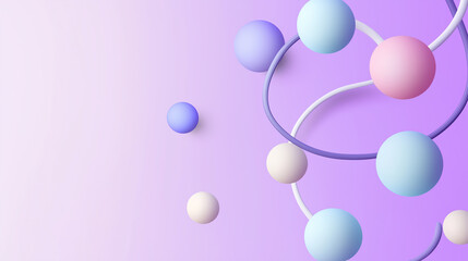 Poster - Pastel colored spheres connected by tubes creating abstract design on purple background
