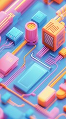 Wall Mural - vibrant geometric shapes and patterns in a colorful abstract composition 3d rendering of an imaginat