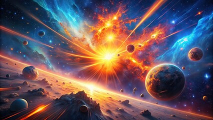 Wall Mural - A Cosmic Collision Planets Colliding in a Fiery Nebula with Radiant Energy Streams