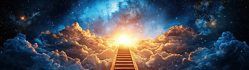 Sticker - dream goal and plan strategy actions concepts, ethereal journey through cosmic clouds with radiant l
