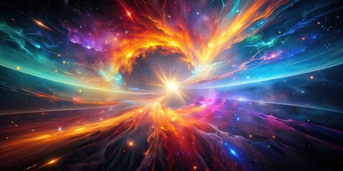 Wall Mural - A Vibrant Cosmic Landscape Featuring a Stellar Nebula and Glowing Celestial Bodies