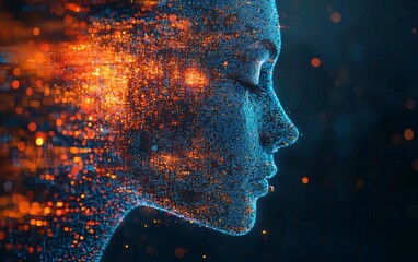 Sticker - abstract digital face futuristic ai data particles technology concept