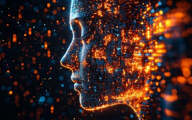 Wall Mural - digital human profile ai technology futuristic data abstract face